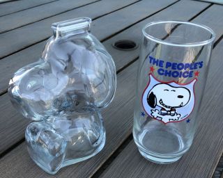 Vintage Snoopy Drinking Glass The People’s Choice And Snoopy Glass Bank
