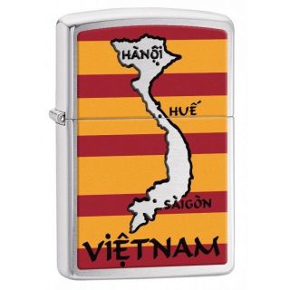 Zippo Lighter Vietnam War Map And Flag Brushed Chrome 77295