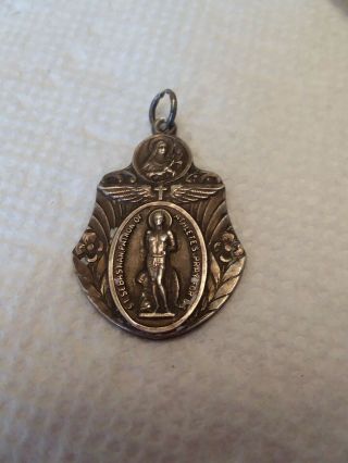 Vintage Sterling Silver St.  Sebastian Patron Of Athletes Charm Pendant Medal
