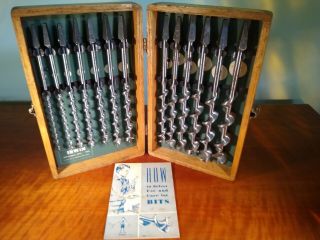 Vintage Irwin Wood Drill Bit Set Of 13,  1/4 To 1 ",  In Wood Case With Care Guide