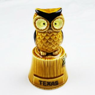 Vintage Texas Owl Bell Brown Ceramic 4.  5 " State Souvenir Usa United States Us