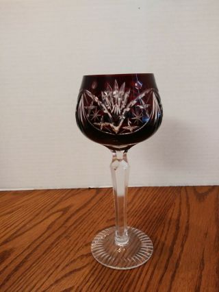 Vintage Bohemian Deep Ruby Red Cut To Clear Crystal Hock Wine Goblet
