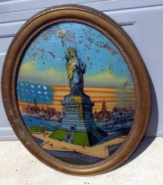 Vintage Circa 1910 Statue Of Liberty Reverse Painting On Bubble Glass