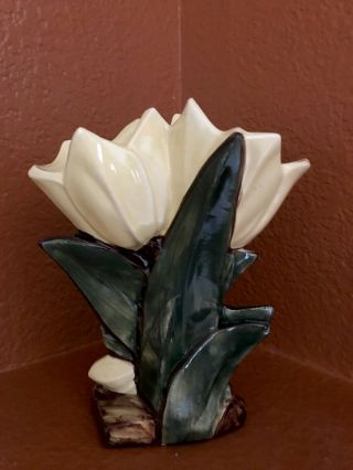1940’s Vintage Mccoy Flower Form Double Yellow Tulip Vase 8”