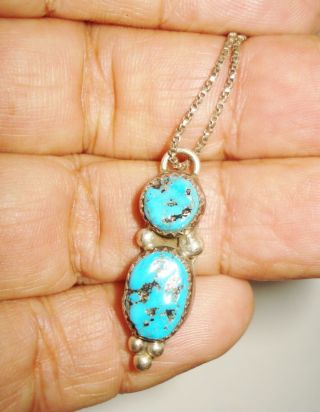 Vintage Native Sterling Silver Navajo Necklace Turquoise Pendant Design Nr