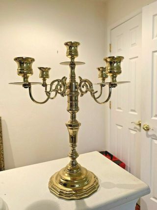 Vintage Baldwin Ornate Solid Brass 4 Arm 5 Light Candelabra Candle Holder Signed
