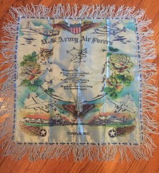 Vintage Souvenir Silk Pillow Cover Fringe Tonopah Nevada Air Forces Remember Me