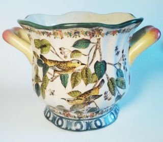 Vintage Wong Lee Wl 1895 Planter Urn Vase Crackled Finish Birds Butterflies