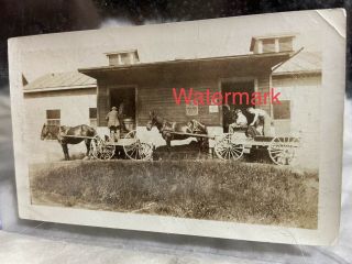 Vtg Antique Photo Alligerville Ny Milk House Horse Drawn Wagons Building 2.  5x4”