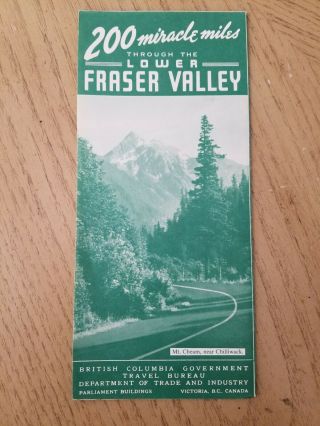Rare 1940s 200 Miles Lower Fraser Valley British Columbia Canada Road Map Guide