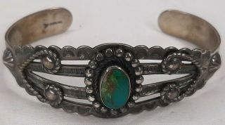 Vintage Old Pawn Sterling Silver & Turquoise Navajo Cuff Bracelet 6 3/4 " Broken
