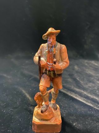 Vtg Sm Wood Carved Black Forest German Hunter & Dachshund Dog Figure Souvenir