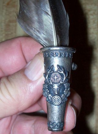 Metal Jägermeister Saint Hubertus Hat Pin Feather Holder Vintage German Jewelry