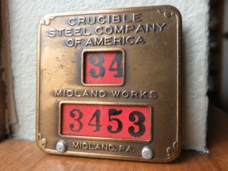 Crucible Steel Co.  Employee Badge Midland Pa.