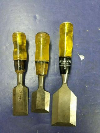 3 Vintage Stanley Wood Chisels 1 - 1/4 1 - 1/2 & 2  Woodworking