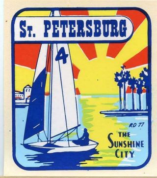 Vintage St.  Petersburg Florida Sunshine City Souvenir Water Window Travel Decal