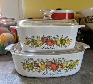 Vintage Corning Spice Of Life Casserole Set A - 1 1/2 -,  B And A - 2 - B,  With Lids