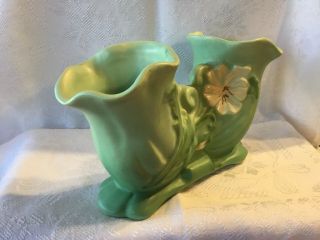 Vintage Weller Pottery Double Vase Green Dogwood Matte Satin 2