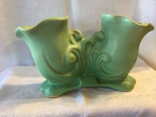 Vintage Weller Pottery Double Vase Green Dogwood Matte Satin 3