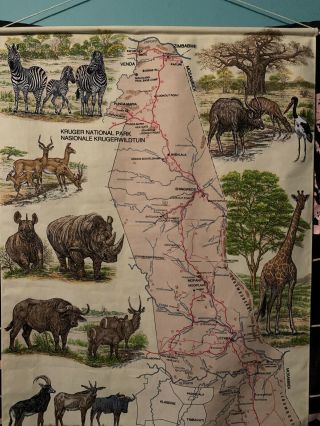 Vtg Kruger National Park Map Fabric Safari South Africa Wall Tapestry Hanging 2