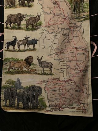 Vtg Kruger National Park Map Fabric Safari South Africa Wall Tapestry Hanging 3