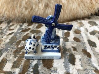 Hand Made Amsterdam Porcelain Wind Mill With Cow Dutch Souvenir