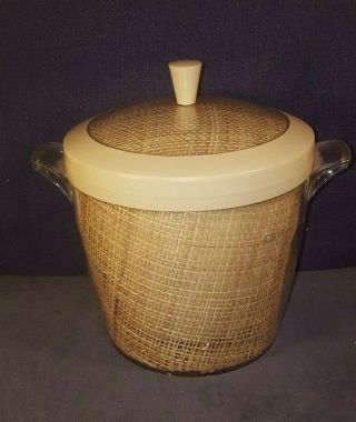 Vintage Raffiaware Burlap Melamine Ice Bucket Mid Century Modern Nr