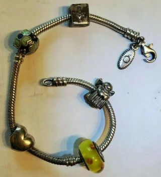 Vintage Pandora Bracelet With 5 Charms All 925 Ale Pre - Owned