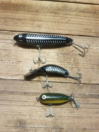 3 Vintage Heddon Fishing Lures (zara Spook,  Tadpolly Spook,  Tiny Torpedo)