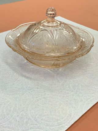 Vintage - Hazel Atlas Depression Glass - Pink Royal Lace Butter Dish & Lid 2