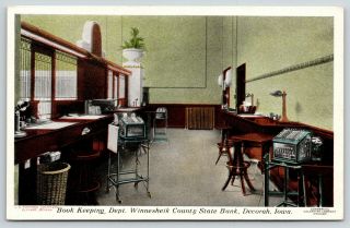 Decorah Iowa Winneshiek Co Bank Book Keeping Dept Vintage Adding Machines C1916