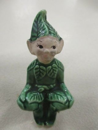 Vintage Ceramic Christmas Green Pixie Elf With Leaves Outfit Figurine