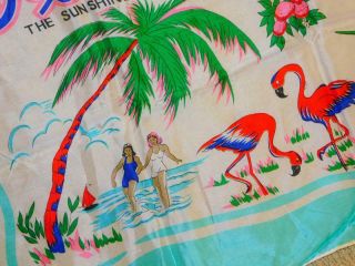 Vintage 1950s Florida State Scarf Rayon Made In Japan Souvenir Mambro Flamingos