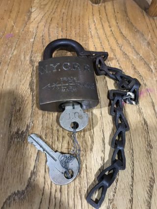 Vintage Brass Nycrr Lock W/2 Keys Corbin Lock Co.  Britain Conn.  1907