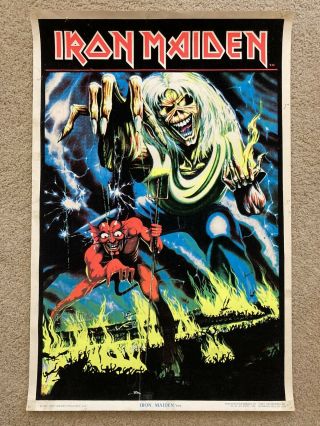 Vintage 1983 Iron Maiden Number Of The Beast Black Light Poster 35x23