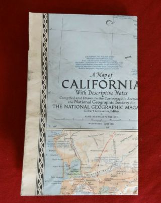 1954 A Vintage Map Of California 29 " X 37 " The National Geographic Society