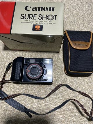Vintage Canon Sure Shot Cafs 38mm 1:2.  8 Auto Focus 35mm Camera W/case & Box Etc