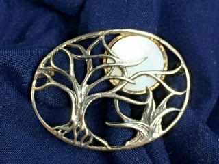 Sterling Silver 925 " Tree Of Life " Vintage Pin Brooch With Mother Of Pearl