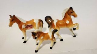 Vintage Napco 3 Miniature Bone China Horse Family Figurines Farm Colt Mare Foal