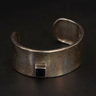 Vtg Sterling Silver - Modernist Onyx Detail 6.  5 " Statement Cuff Bracelet - 31g