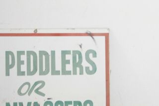 Vintage NO PEDDLERS Or Canvassers Metal Tin Sign Home Office Industrial 14 