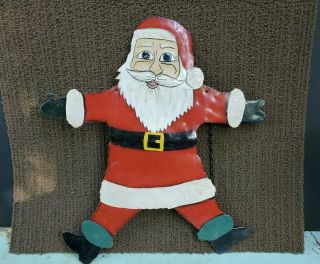 Large Vintage Hand Painted Metal Hanging Santa Claus Arms Stretched Out 14 X 16