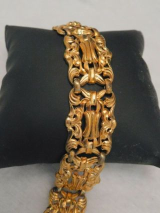 Art Deco Signed Gold Tone Embossed Panel Link Bracelet Vintage Germany Fortune