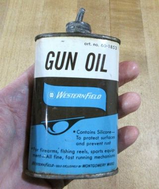 Westernfield Montgomery Ward Gun Oil Tin 3 Oz Size.  (an)