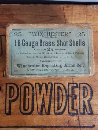 Vintage Winchester Repeating Arms 16ga Empty Shot Shell Box Brass