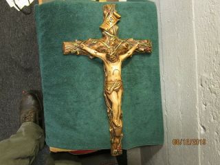 Large Chalkware Plaster Catholic Vtg Wall Cross Christian Jesus Statue Crucifix