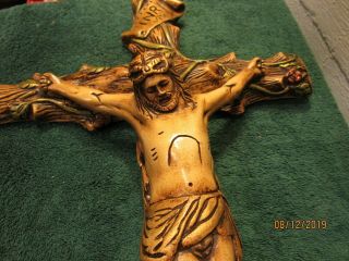 Large Chalkware Plaster Catholic vtg Wall Cross Christian Jesus Statue Crucifix 2