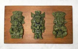 Vintage Zarebski Aztec Mayan Ancient God Crushed Malachite Sculpture Tiki Mcmk