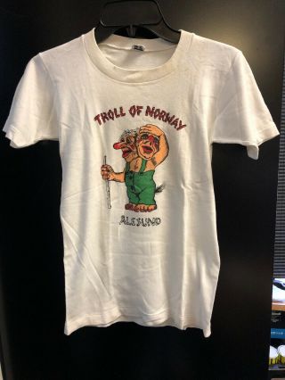1970s Norway Souvenir Youth T - Shirt Troll Of Norway Alesund Vintage Small White