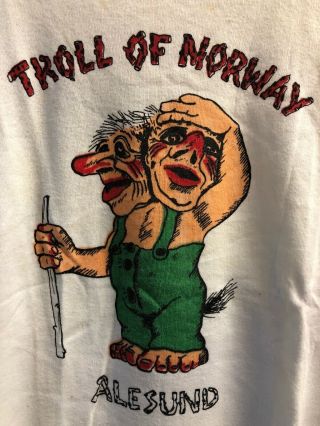 1970s Norway Souvenir Youth T - Shirt Troll Of Norway Alesund Vintage Small White 2